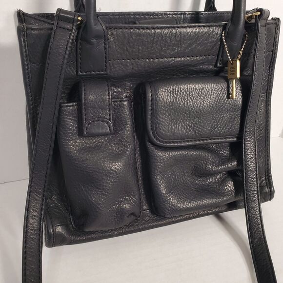 Vintage Fossil Black Genuine Leather Handbag Tote with Authenticity Card‎ #75082 - Picture 4 of 16